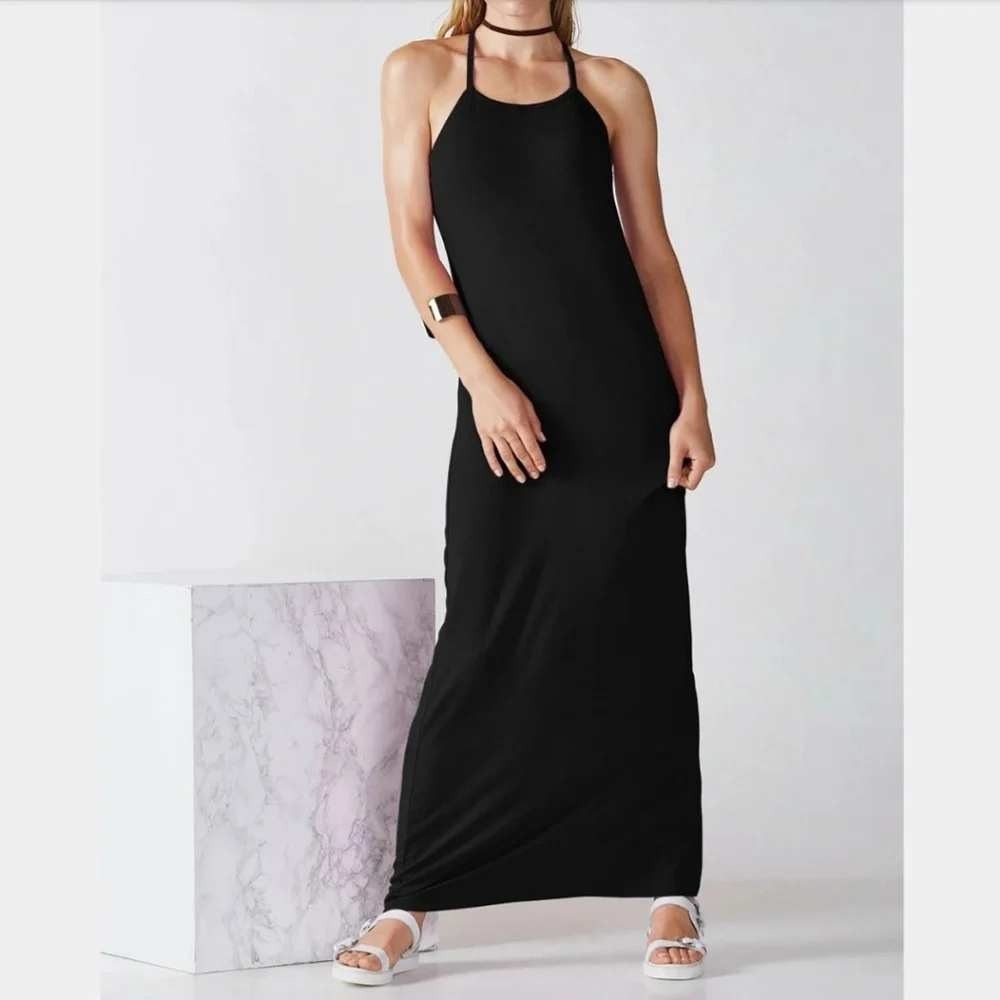 Fabletics Neema Maxi Dress Black Racerback Size S Athleisure Loungewear